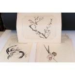 Folder containing a quantity of Japanese artworks, to include bird studies etc