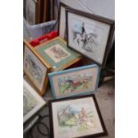 Five Mark Huskisson humorous horse prints and two other prints.