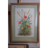 Valerie Croker, framed and glazed 20th century watercolour of flowers signed 33 x 22 cm.