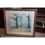 A framed and glazed Donald Grant hunting print title Giving chase, 67 X 78cm