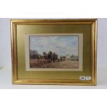 Ernest George Beach (1865 - 1943) Plough team at Saltwood Castle Watercolour Signed lower right 23 x