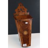 19th century Mahogany Inlaid Candle Box with pierced carved back, 50cms high