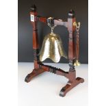South East Asian Brass Bell and Gong held on a Wooden Stand, 46cms high