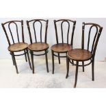 Set of four Thonet Bentwood style 1920s chairs, with Art Nouveau decorated seats
