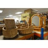 Four wicker baskets, to include vintage flower/fruit picking etc plus Pine Dressing Table Mirror