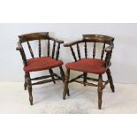 Matched Pair of Captain's Tub Chairs with turned spindle backs