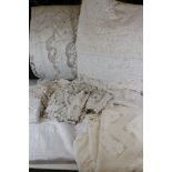 A collection of vintage linen table cloths.