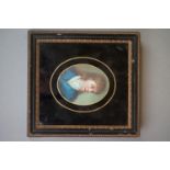 Hogarth framed miniature oval oil painting of a Georgian gentleman