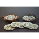 Two Chinese Famille Rose Porcelain Plates with enamel decoration of birds and butterflies, one