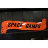 Retro / Mid century Orange Plastic Fairground / Amusements Sign marked ' Space Games ' to one side