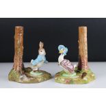 Two Beswick Beatrix Potter Candlesticks in the form of Jemima Puddle Duck and Peter Rabbit, circular