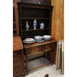 Small Early to Mid 20th century Oak Dresser in the 17th century style with two drawers and raised on