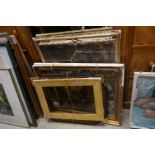 Large quantity of antique gilt picture frames, slips and oil paintings on canvas