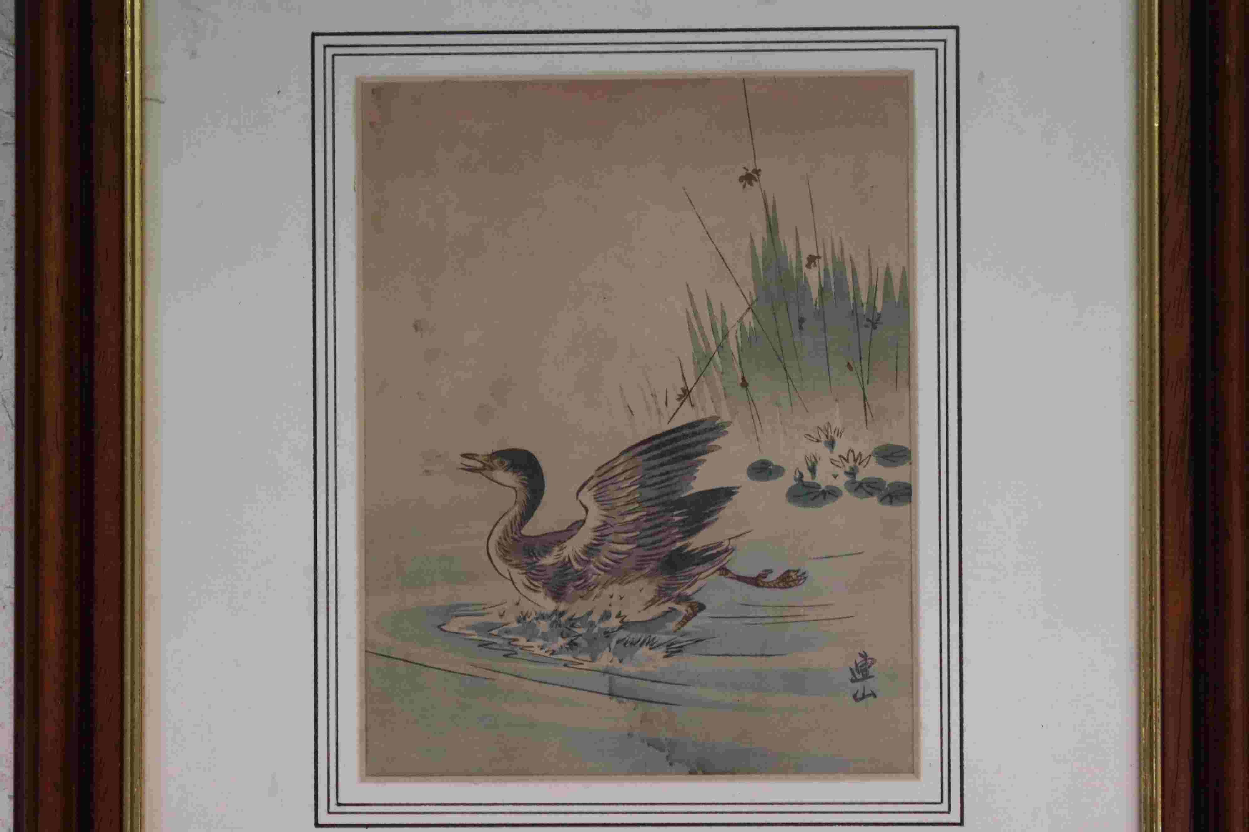 Oriental School, three antiques to include a watercolour of a cockerel and hen - Image 2 of 4