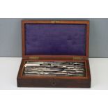 A complete set of draughtsman's tools in mahogany fitted box.