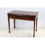 19th century Mahogany Inlaid Fold-over Tea Table with single drawer and raised on square tapering