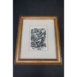 Leon Underwood, circa 1944, woodcut scene, figures with dragon