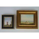 Local interest two Robert Hughes oil paintings of Wilton Windmill and Marlborough Downs, signed.