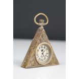Triangular brass cased Masonic style pocket watch