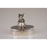 Sterling silver pill box, with rabbit pincushion to the lid