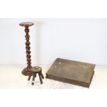 Small Oak Milking Stool with Five Turned Legs, 23cms high together with a Jardiniere Stand and a