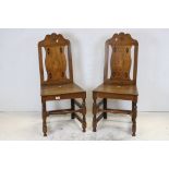 Pair of Oak Hall Chairs in the 17th century manner, with herringbone inlay, the splats set with