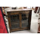 20th century Oak Glazed Bookcase with twin leaded glazed doors, 94cms wide x 92cms high