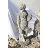 A large reconstituted stone statue of a greek lady carrying urns, stands approx 110cm in height.