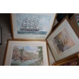 Frank Shipsides - watercolour tall ship in rough seas, together with a limited edition print no.