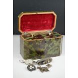 Early 19th century Green Stained Tortoiseshell Tea Caddy, the hinged lid enclosing two section