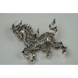 Large silver Welsh dragon brooch, set with marcasites