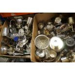 Large quantity of silver plate, to include tea sets, candelabra, pots etc (2 boxes)