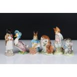 Six Early Beswick Beatrix Potter Figures, all with gold oval backstamps, including Pickles, Cecily