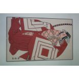 Framed Japanese signed woodblock of a man dressed in Samurai costume
