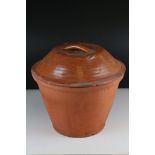 Vintage Terracotta and Part Glazed Dairy / Proving Bowl with Lid, 32cms high