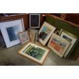 A quantity of paintings and prints to include T L Rowbotham Bristol Harbour, Heather Hilder