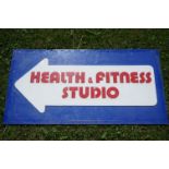 Mid 20th century Retro Plastic Advertising Sign ' Health & Fitness Studio ' within an Arrow,