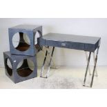 Contemporary Designer Dressing Table with a shargreen effect finish raised on a chrome base,