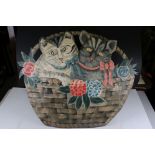 Painted Toleware Firescreen in the form of Two Cats in a Basket, 58cms high