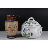 Doulton Lambeth Stoneware Water Jug, 22cms high together with a Portmeirion ' Botanic Garden '