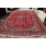 Large hand woven persian Kashan carpet, traditional floral medallion design