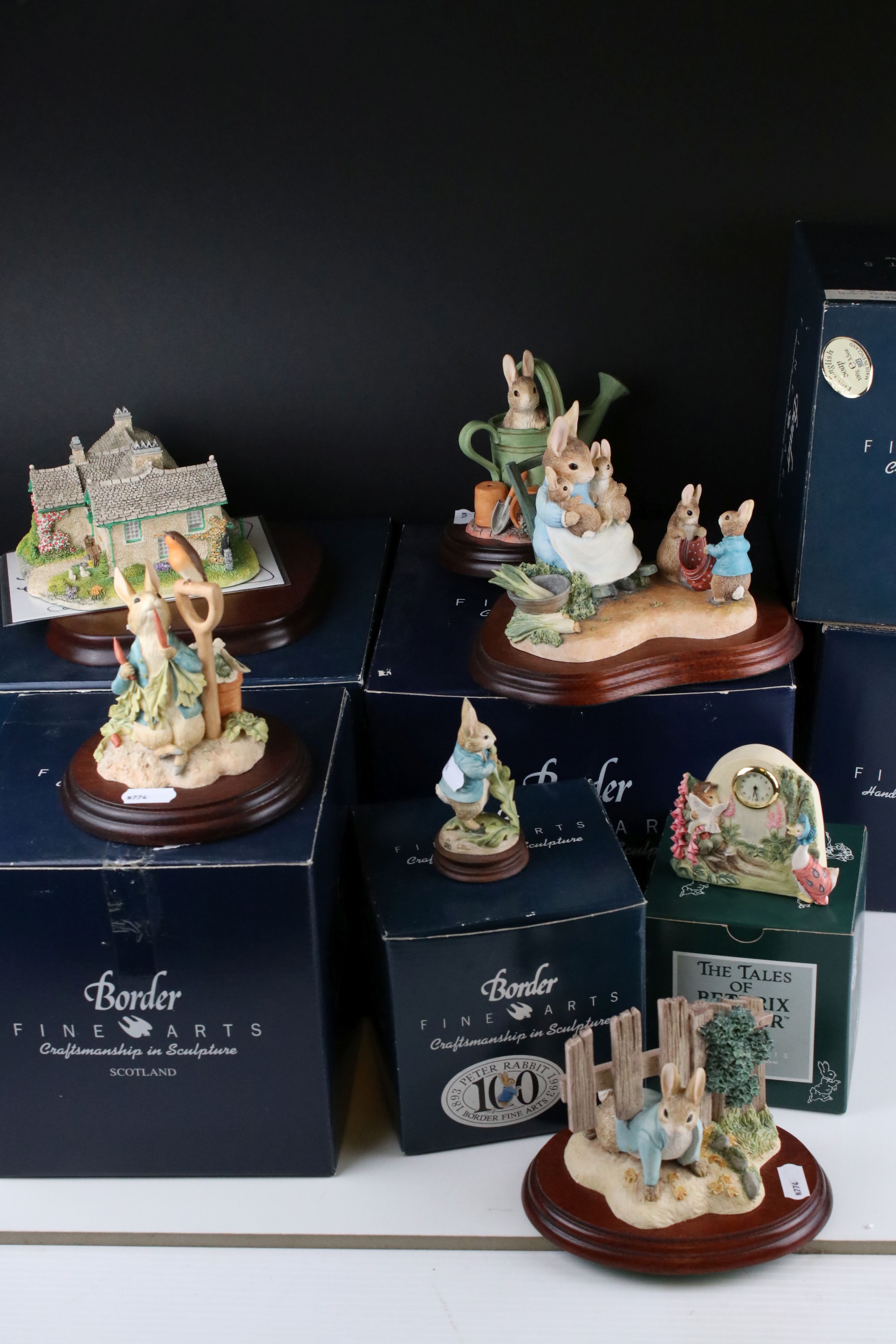 Seven Boxed Border Fine Arts Beatrix Potter Figures to include Mrs Rabbit And Children, Peter Rabbit