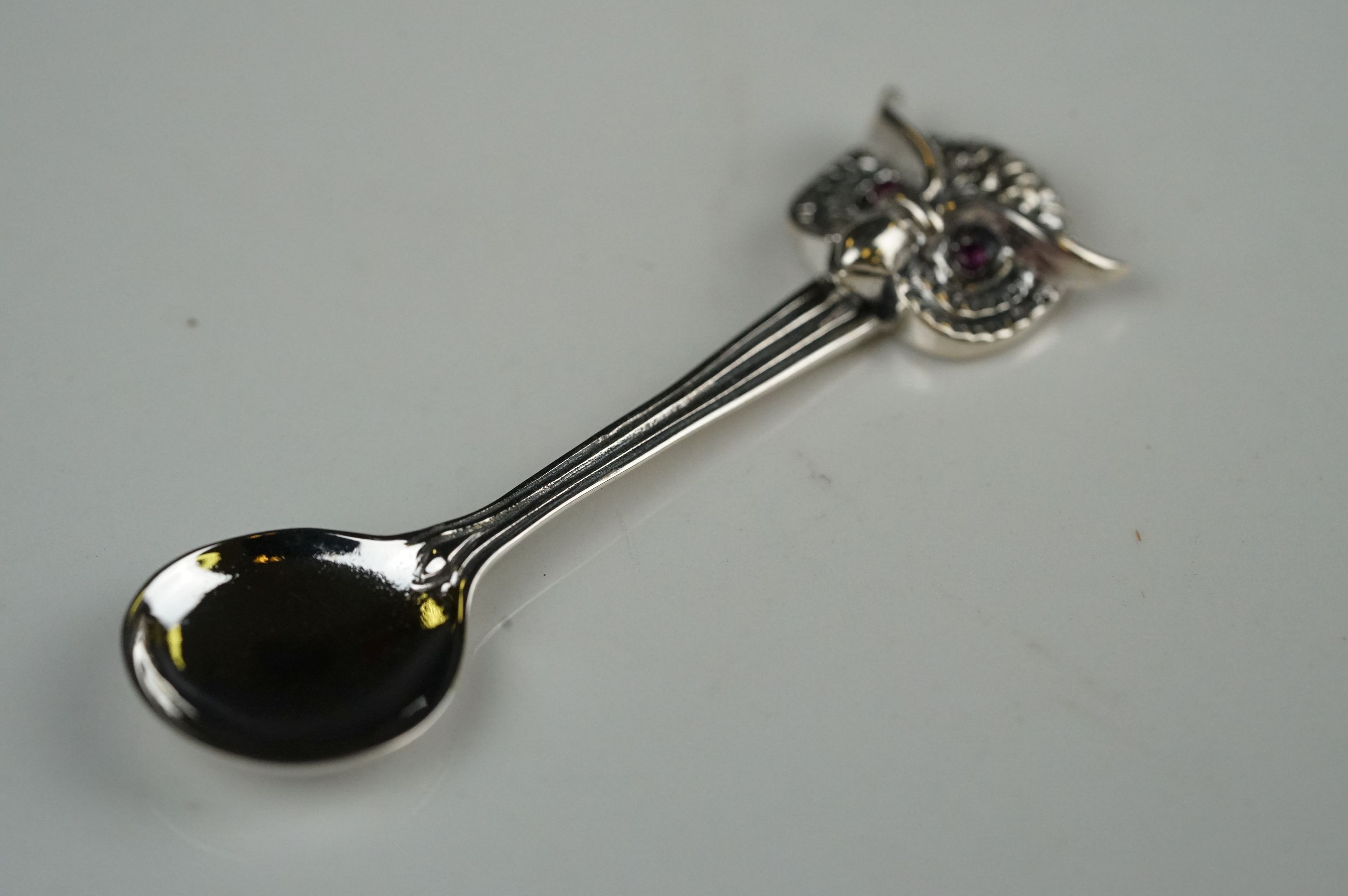 Silver salt spoon with owl finial