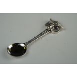 Silver salt spoon with owl finial