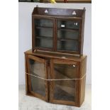 Arts and Crafts Oak Hanging Cabinet with Two Glazed Doors, 63cms wide x 56cms high together with a