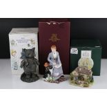 A group of Beatrix Potter collectables to include a bronzed Tom Kitten figure, a Lilliput Lane