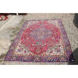 Multicoloured ground, hand woven, persian Tabraz carpet, floral medallion design, approx. 260cm x