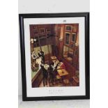 Juarez Machado studio print, "Bistro," art deco scene with figures