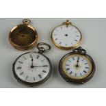 A collection of antique fob watches to include silver and gold cased examples.