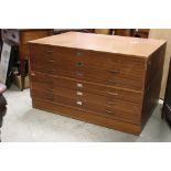 Mid 20th century Retro Teak ' Lucas ' Six Drawer Plan / Map Chest, 117cms long x 84cms deep x